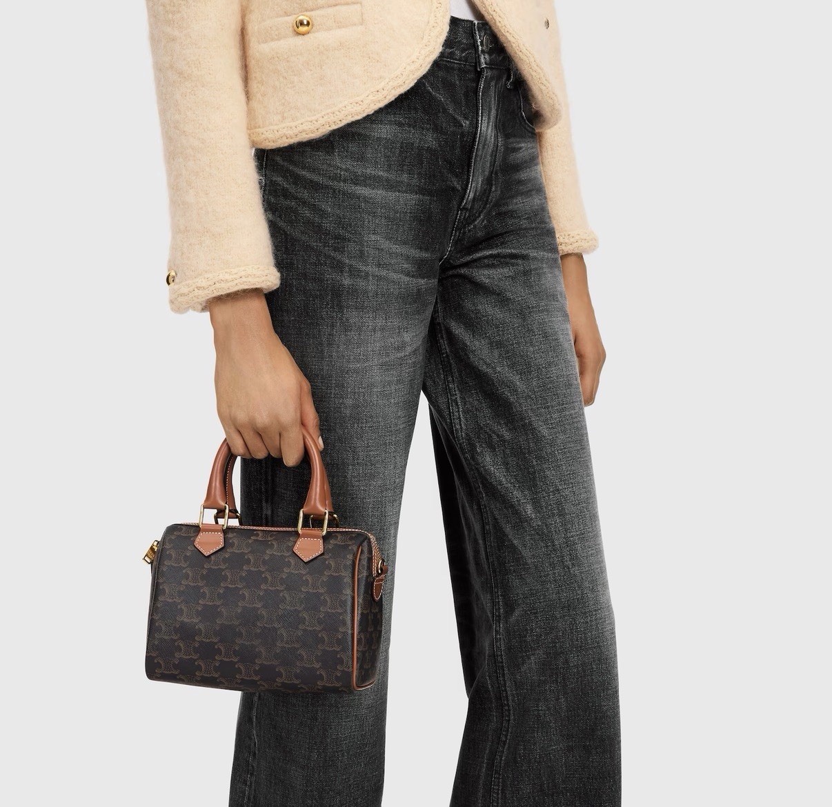Celine Small Boston In Triomphe Canvas And Calfskin
