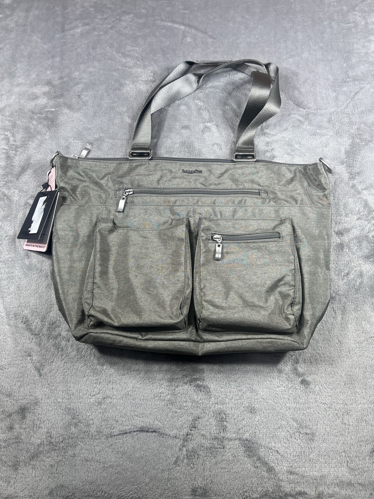 NWT BAGGALLINI ANY DAY TOTE FITS UPTO 15” LAPTOP ZIPPER LIGHT TRAVEL GRAY