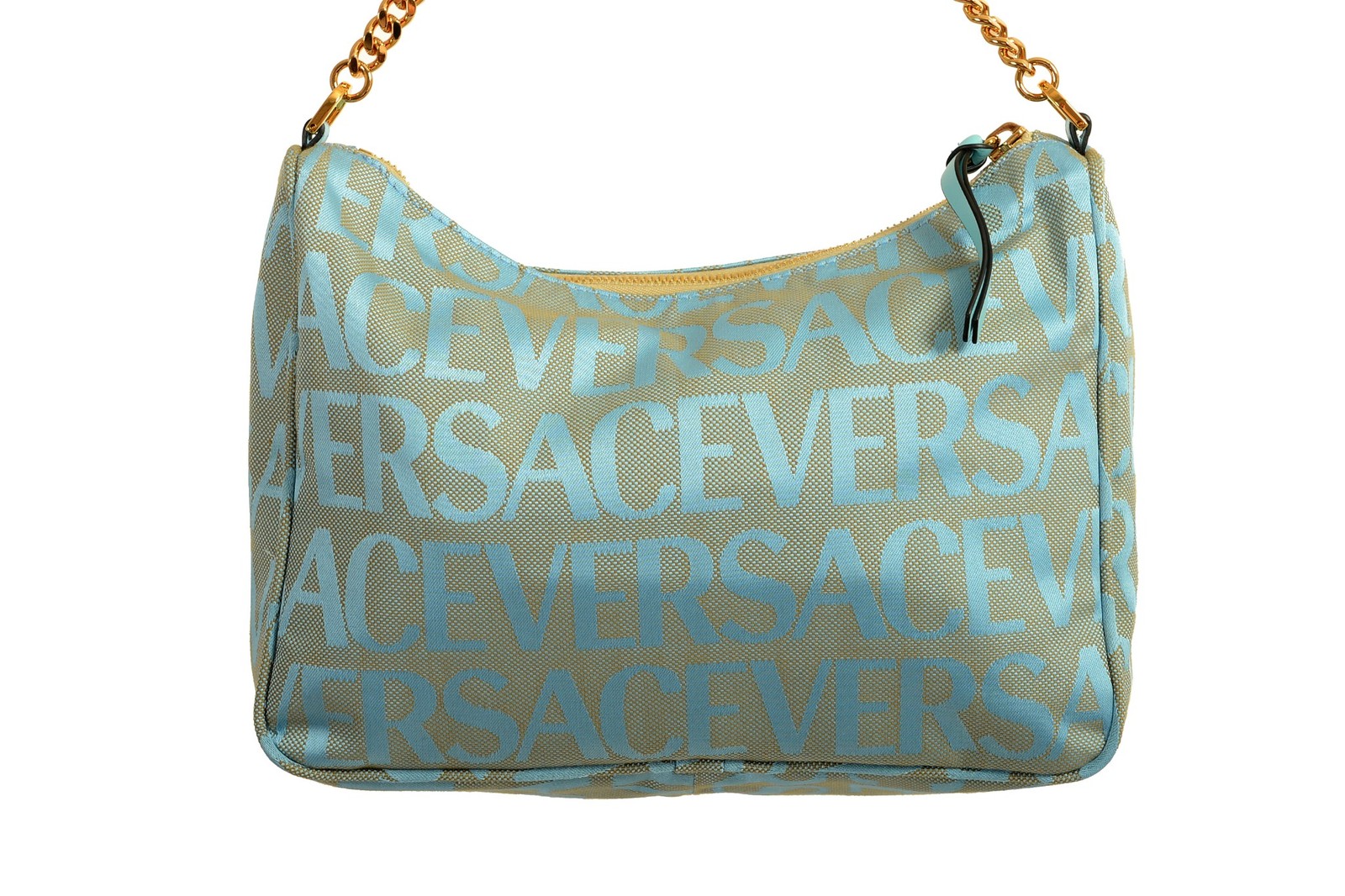 Versace Women’s Blue Logo Print Gold Medusa Medium Hobo Handbag Shoulder Bag