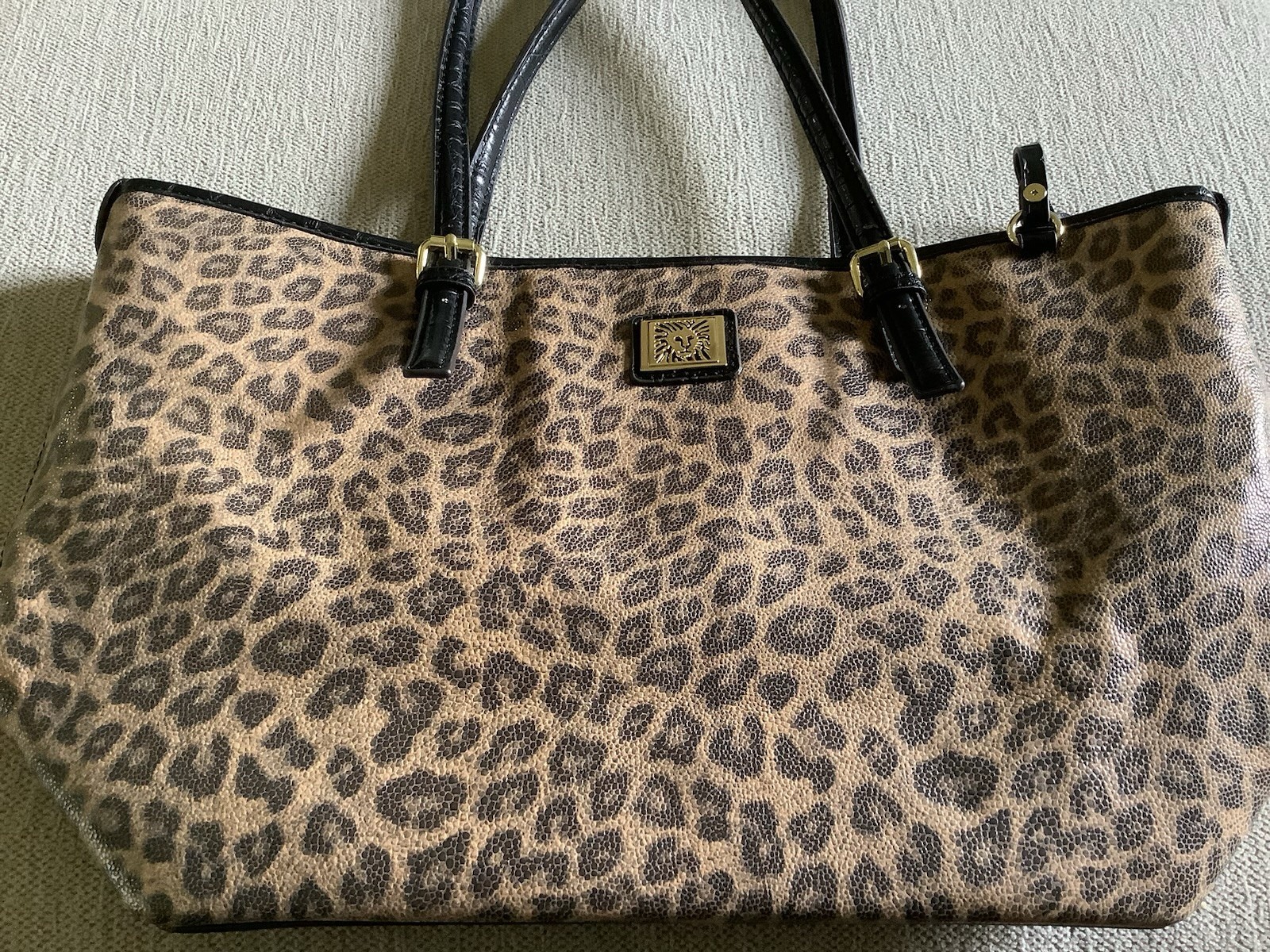 ANNE KLEIN Animal LEOPARD Print VEGAN Leather Shoulder Handbag Hot Pink Interior