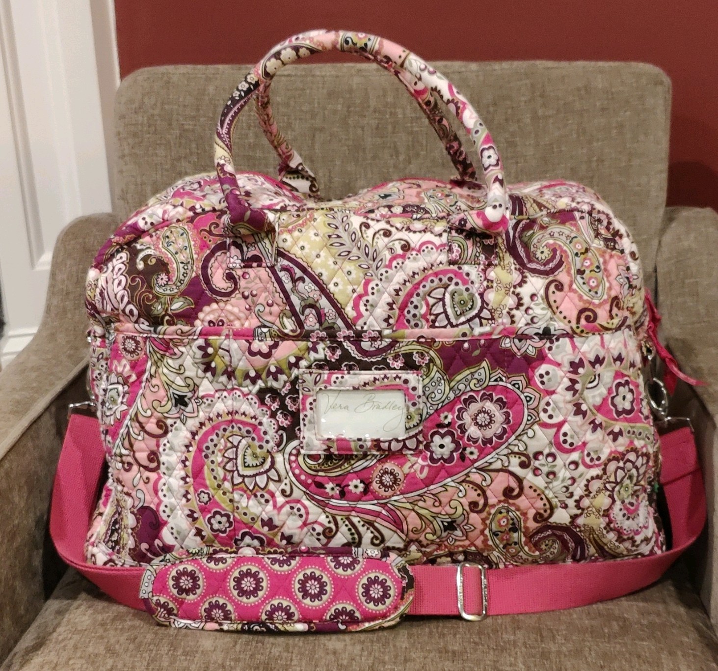 Vera Bradley Very Berry Paisley Weekender Duffle Bag w/ Strap & Luggage Sleeve