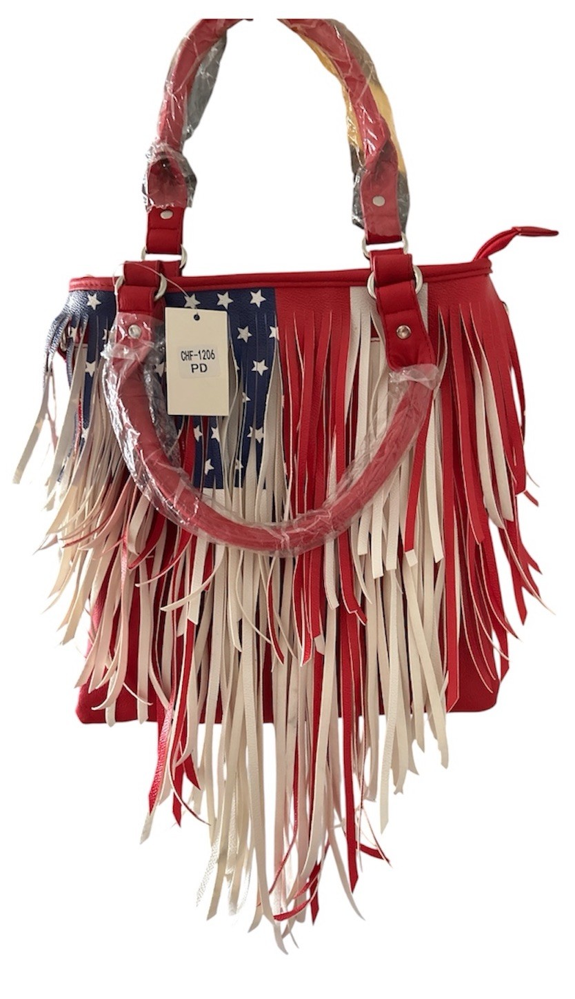 American Flag Fringed Concealed Carry Purse New With Tags Hand Carry Or Cross
