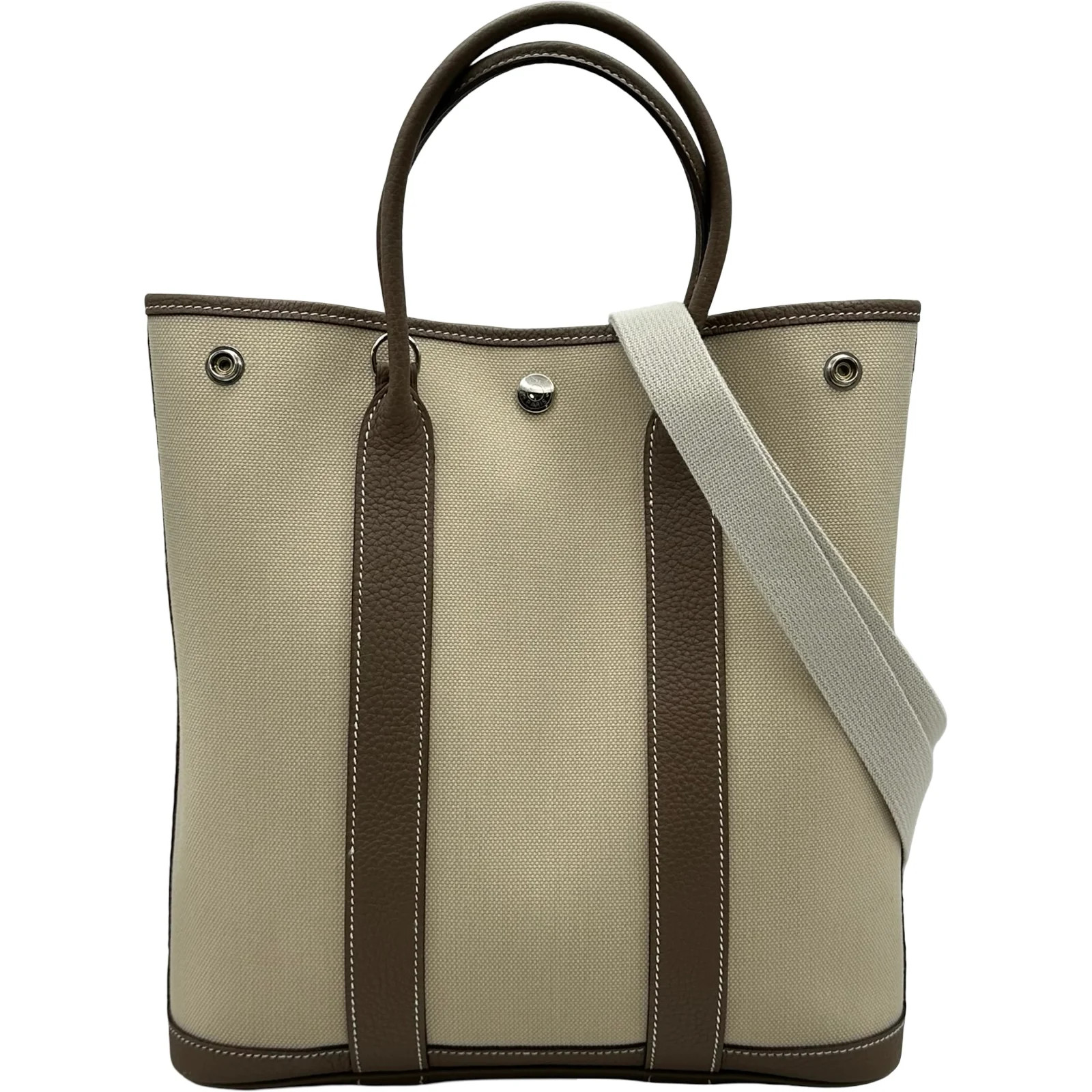 HERMES Garden Party PM Gray Toile Canvas Shoulder Bag Z Stamp #OKB4981