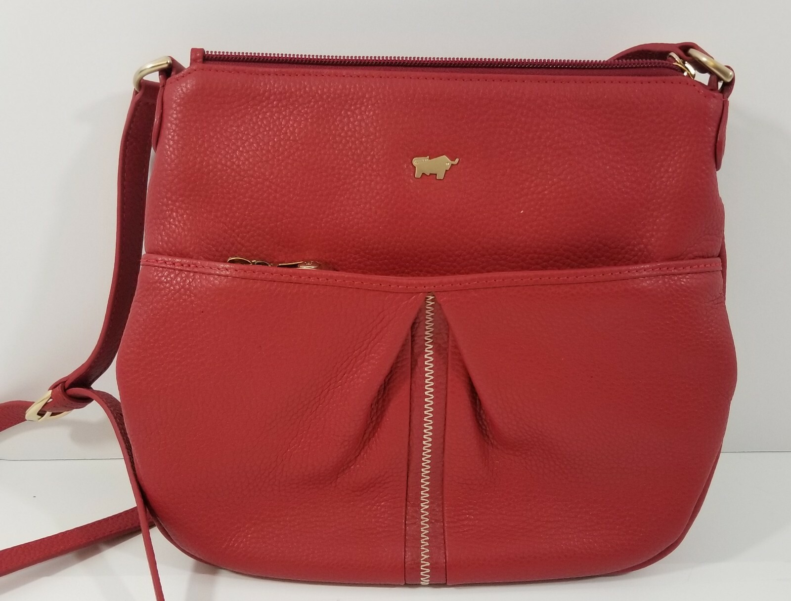 Vintage 80’S Leather Braun Buffel Red Cross Body Purse NOS 10″ TALL x 9″W x 2″D