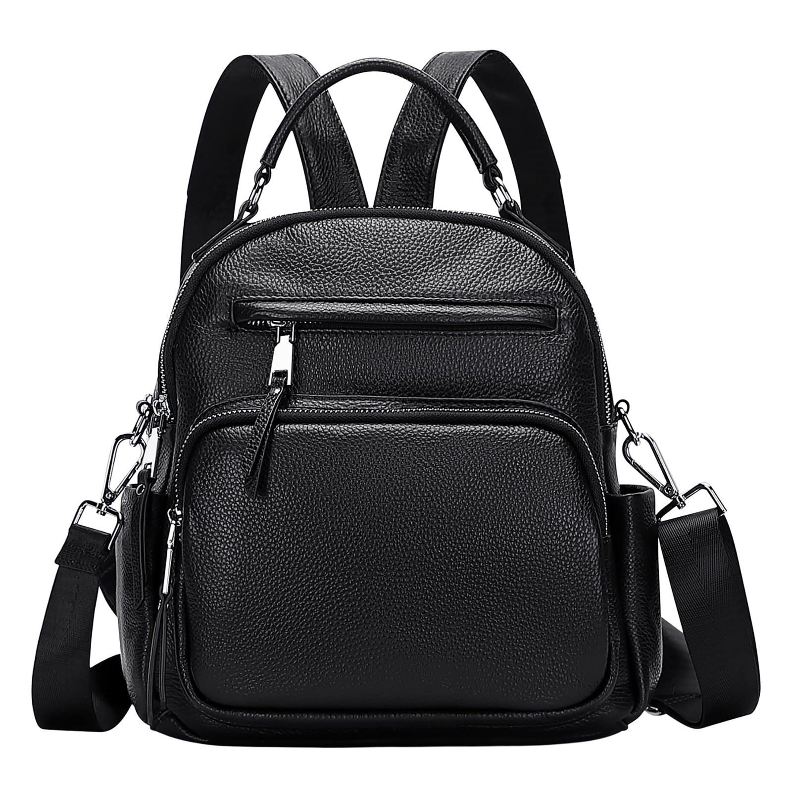 ALTOSY Genuine Leather Backpack Purse for Women Convertible 10.5 inch, Black