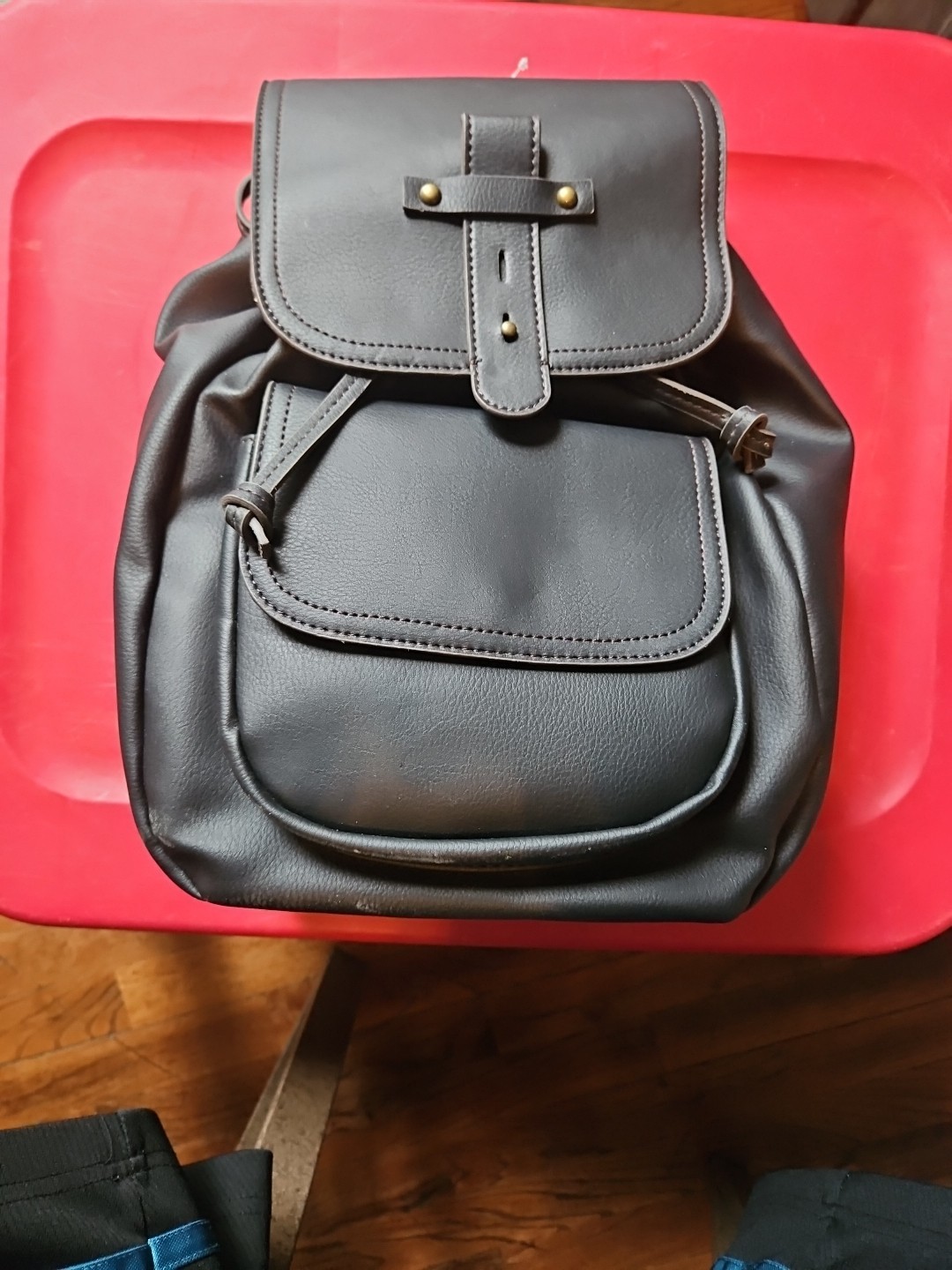 A. N. A. A New Approach Black Leather Adjustable Straps Backpack