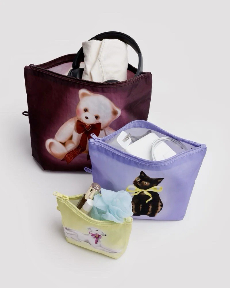 NEW! Baggu GO POUCH 3-PIECE SET in “Fancy Animals” — Washable Recyc. Nylon Bags