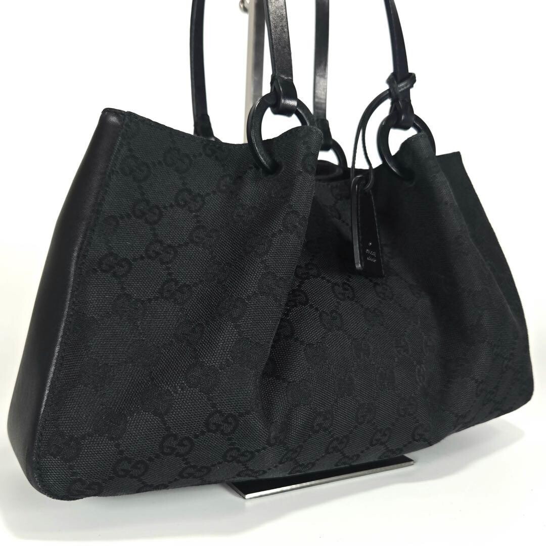 GUCCI Shoulder Tote bag GG canvas leather black Authentic From Japan