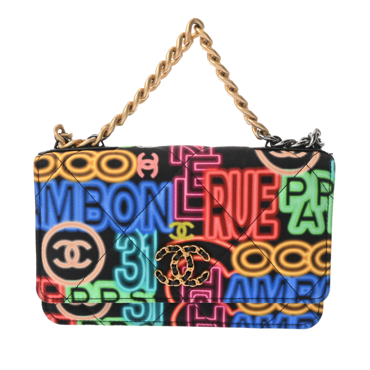 Chanel Chain Wallet 2WAY AP0957 Shoulder Bag Fabric Antique Gold #WB1352
