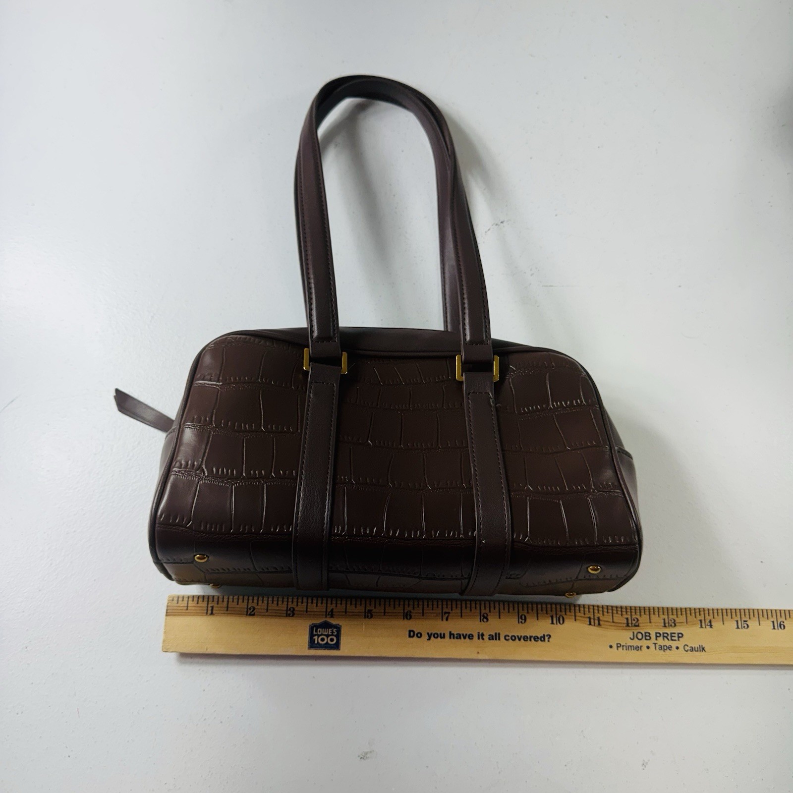 Steve Madden Women’s Brown Satchel Bag with Embossed Logo Faux Leather