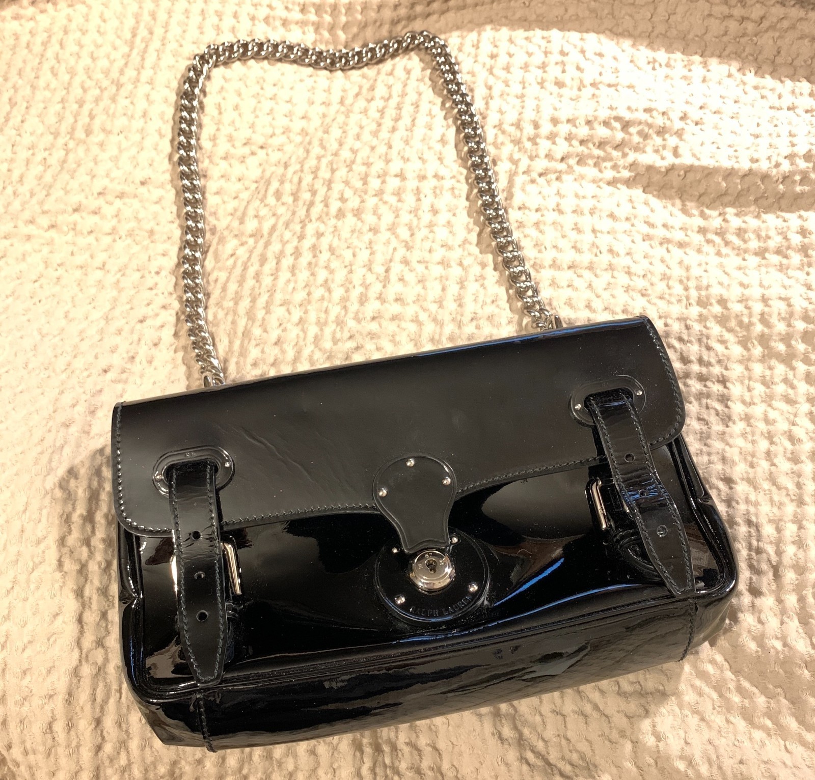 Ralph Lauren Purple Label “Ricky” Jet Black Patent Leather Purse