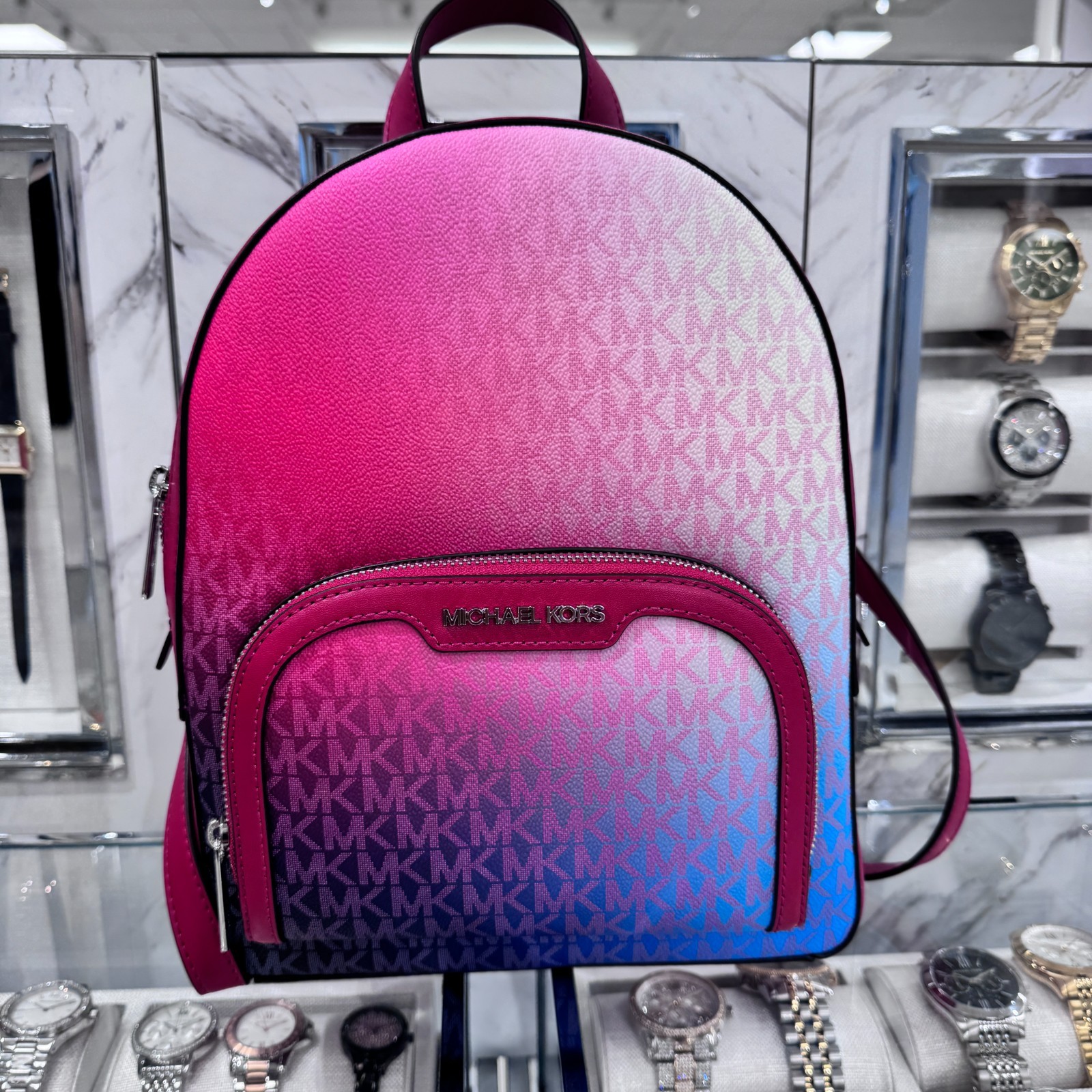 MICHAEL KORS JAYCEE Medium ZIP POCKET BACKPACK BAG MK Dark Raspberry Multi