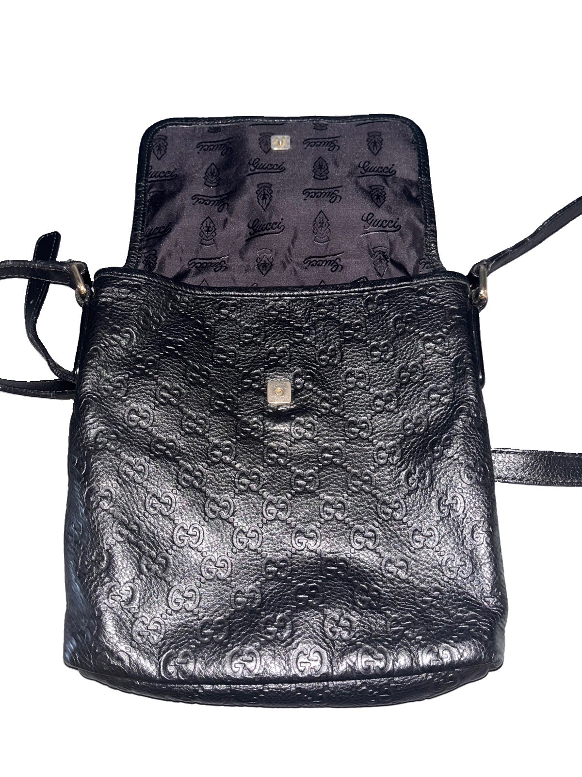 Pre-loved Gucci Guccissima Embossed Leather Flap Crossbody Messenger Bag unisex