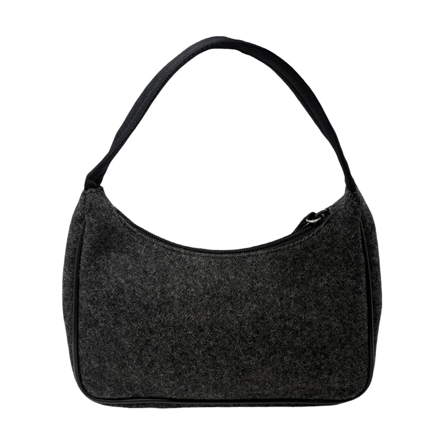 PRADA Sport Vintage Logo Wool Mini Bag Pochette Pouch Gray Black Leather