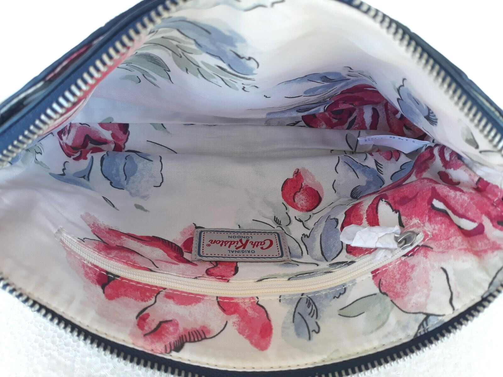 Cath Kidston ~Leather Red Blue Silver Stripe Crossbody Bag ~ 7″ x 10″ ~Very Nice