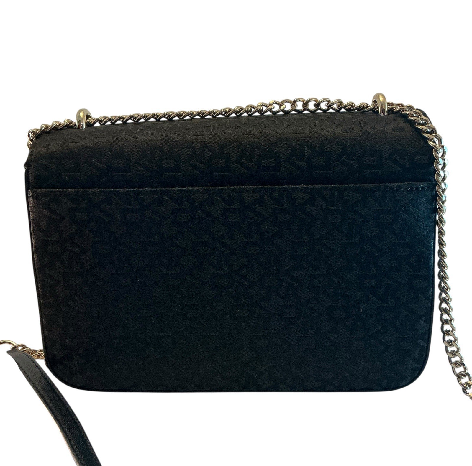 DKNY Women Cleo MD Medium Black Shoulder Bag Chain Strap Monogram Logo