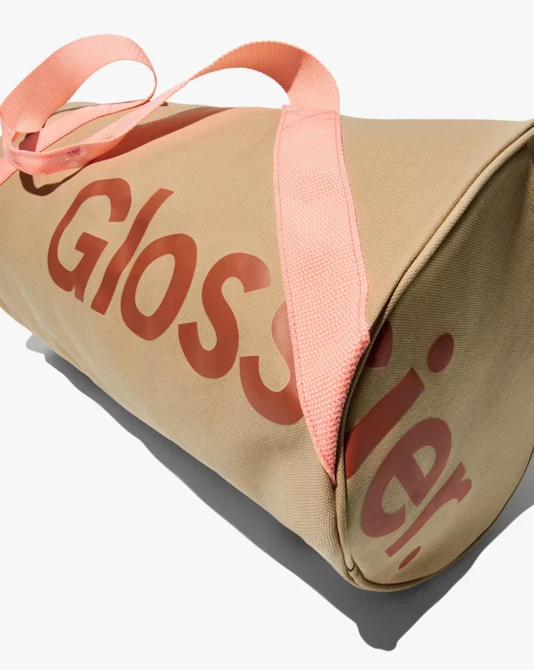 Glossier Duffle Bag Medium 20″x10″x10″ Brown Pink Desert Rose Zip Strap Canvas