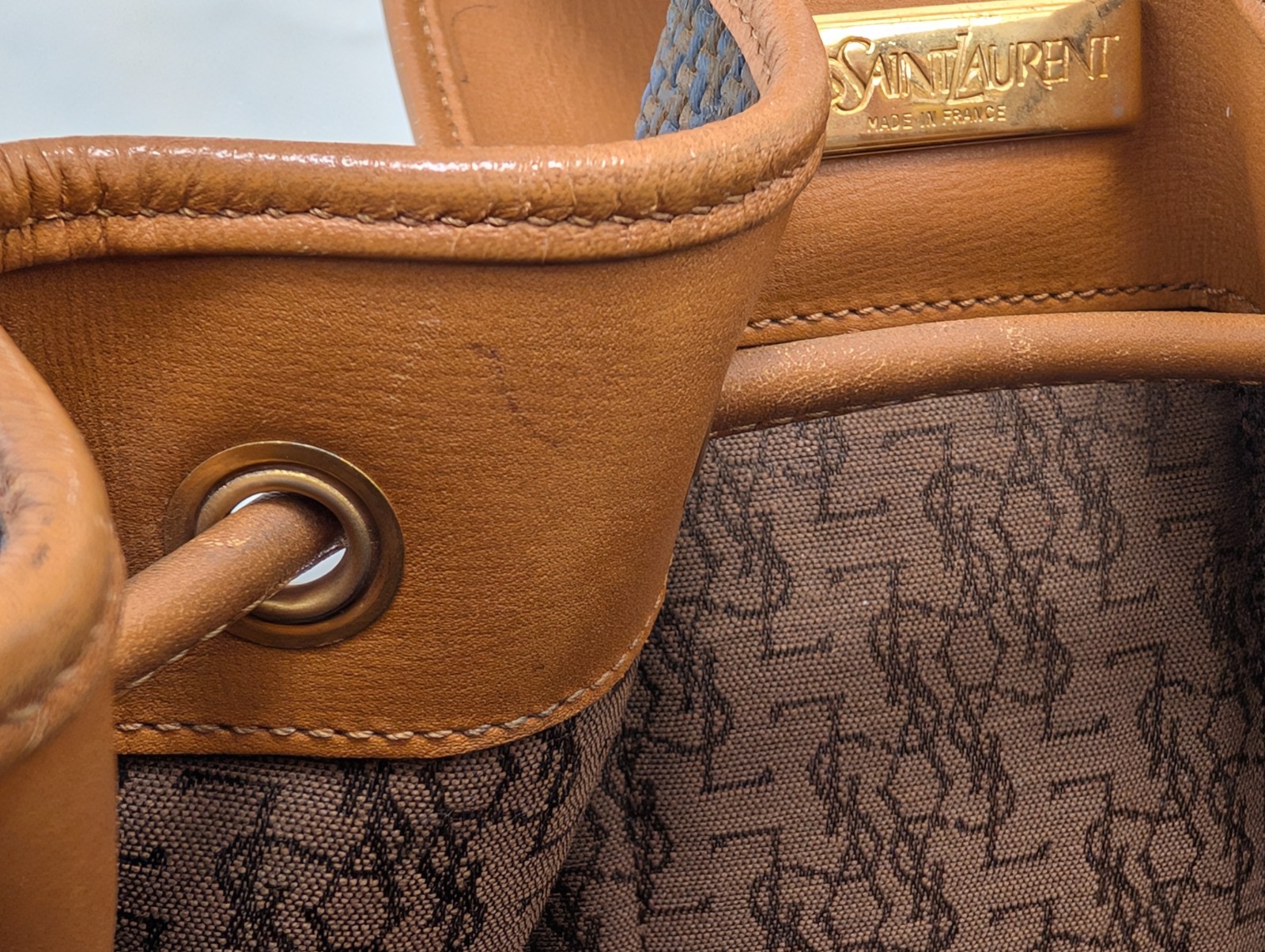 Yves Saint Laurent Shoulder Bag Drawstring PVC YSL Vintage
