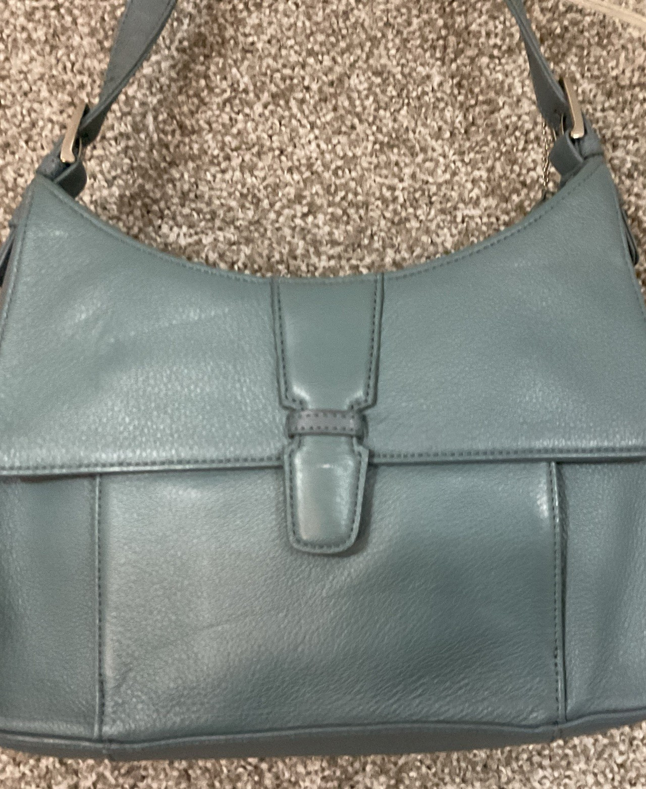 Vtg 90’s Charter Club Classic Slate Gray Leather Purse Shoulder Career Handbag