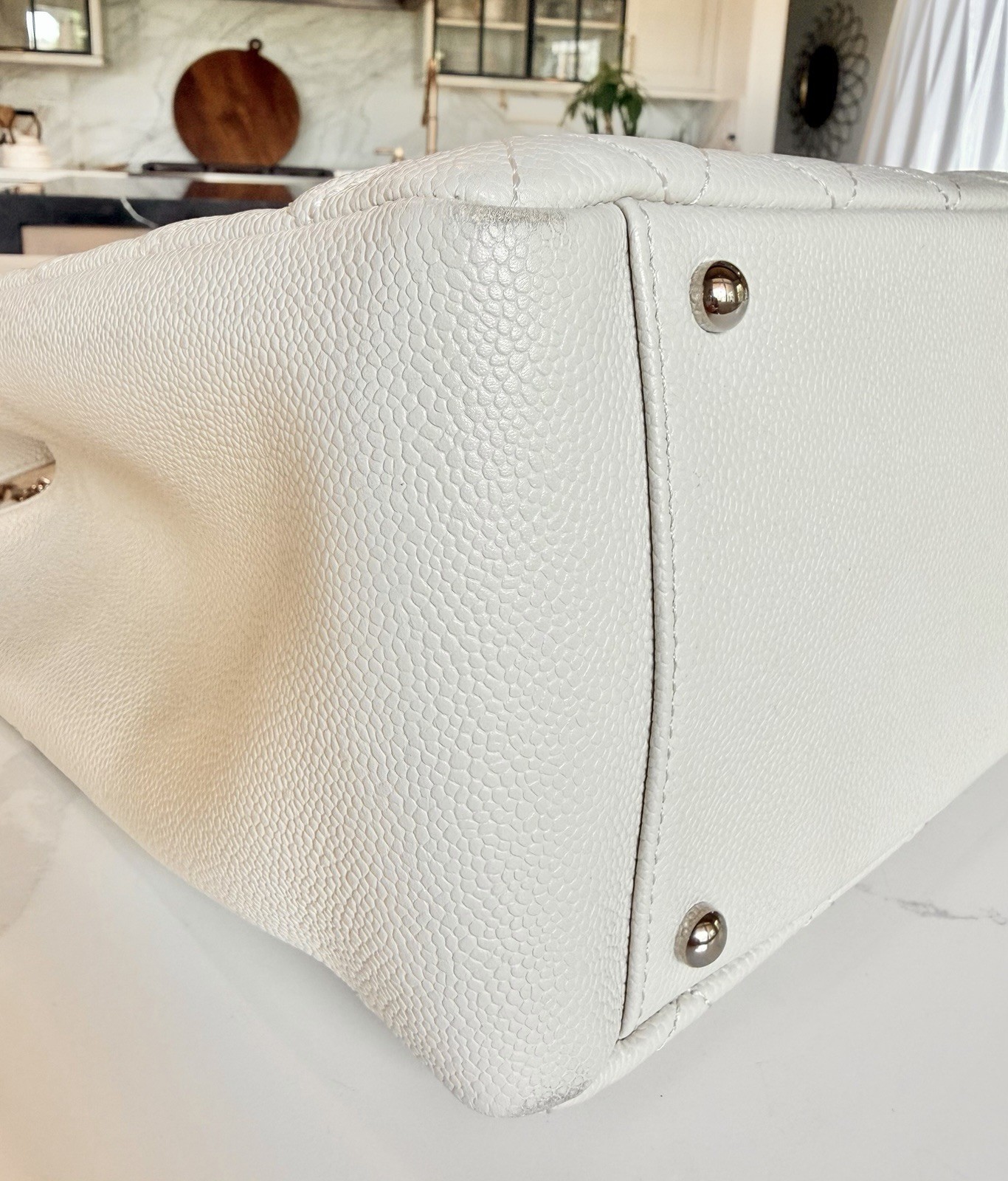 CHANEL Caviar Quilted XL Grand Shopping Tote Off White