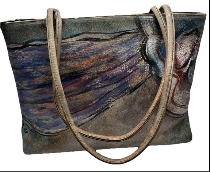 Jane Yoo VTG Leather Wearable Art Shoulder Bag Signed Hand Painted Purse Y2K