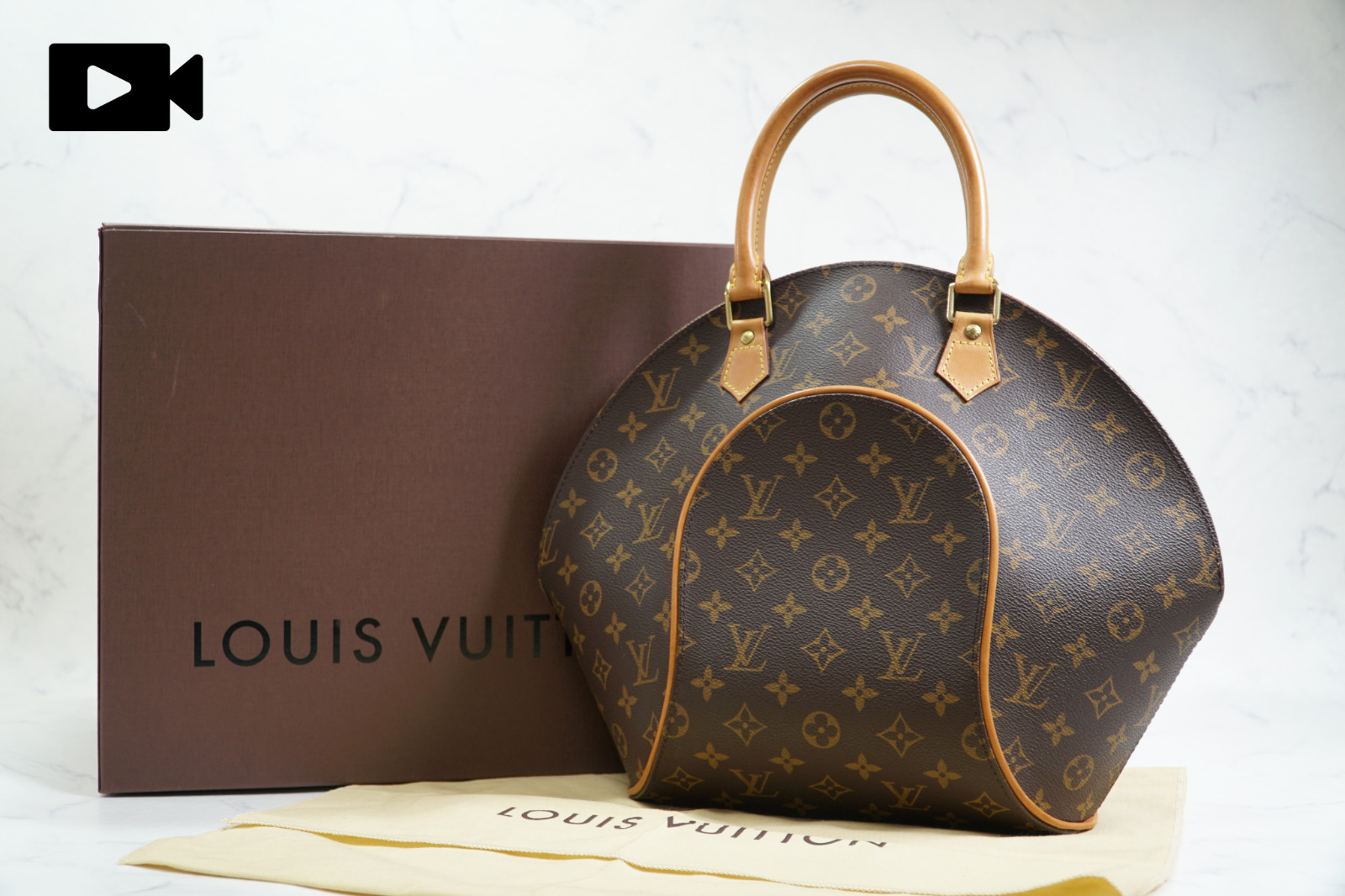 [Rank AB] Louis Vuitton Monogram Ellipse MM Handbag M51126 Brown Canvas w/ Box