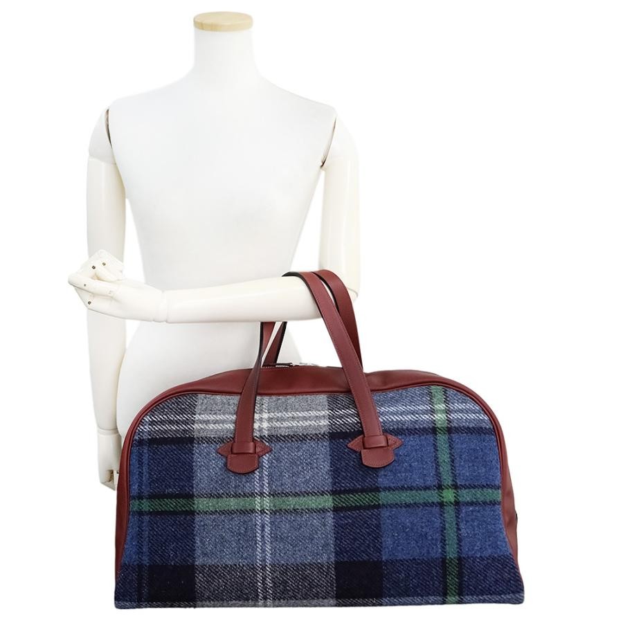 Hermes Gallop De Hermes 50 Top Handle Boston Bag Tweed Leather Blue Rouge Red 99