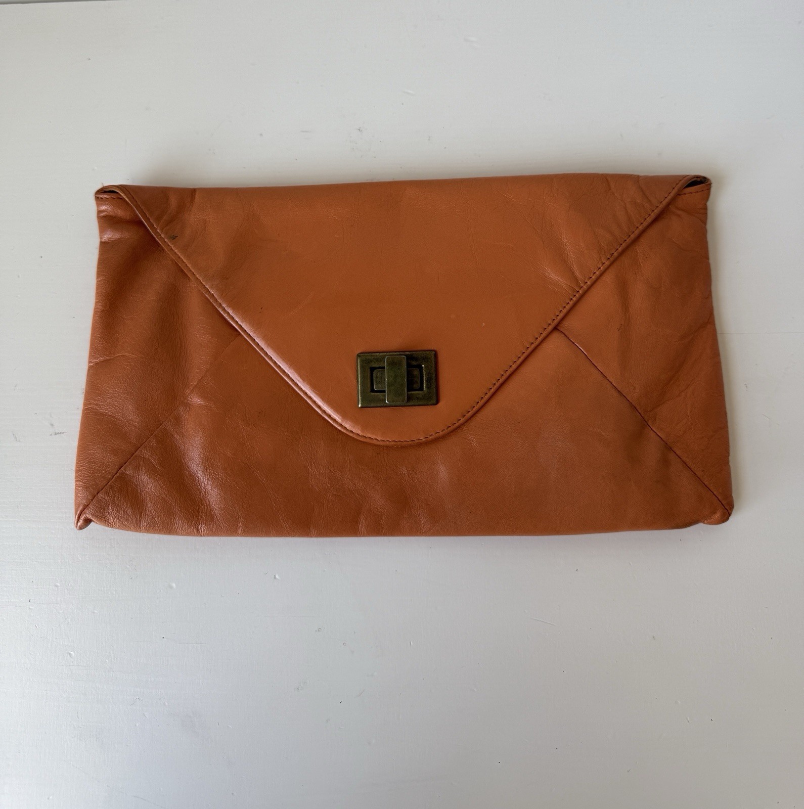 Hobo leather clutch Bag Orange Envelope 11.5×6 Inches