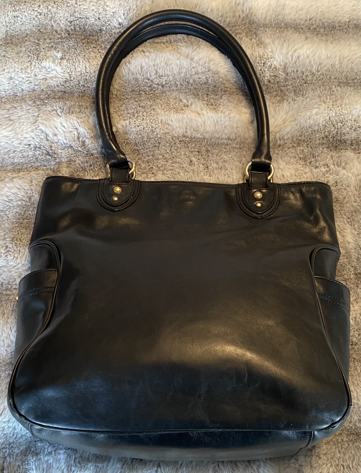 Forth & Towne Black Smooth Leather Large Top Handle Tote