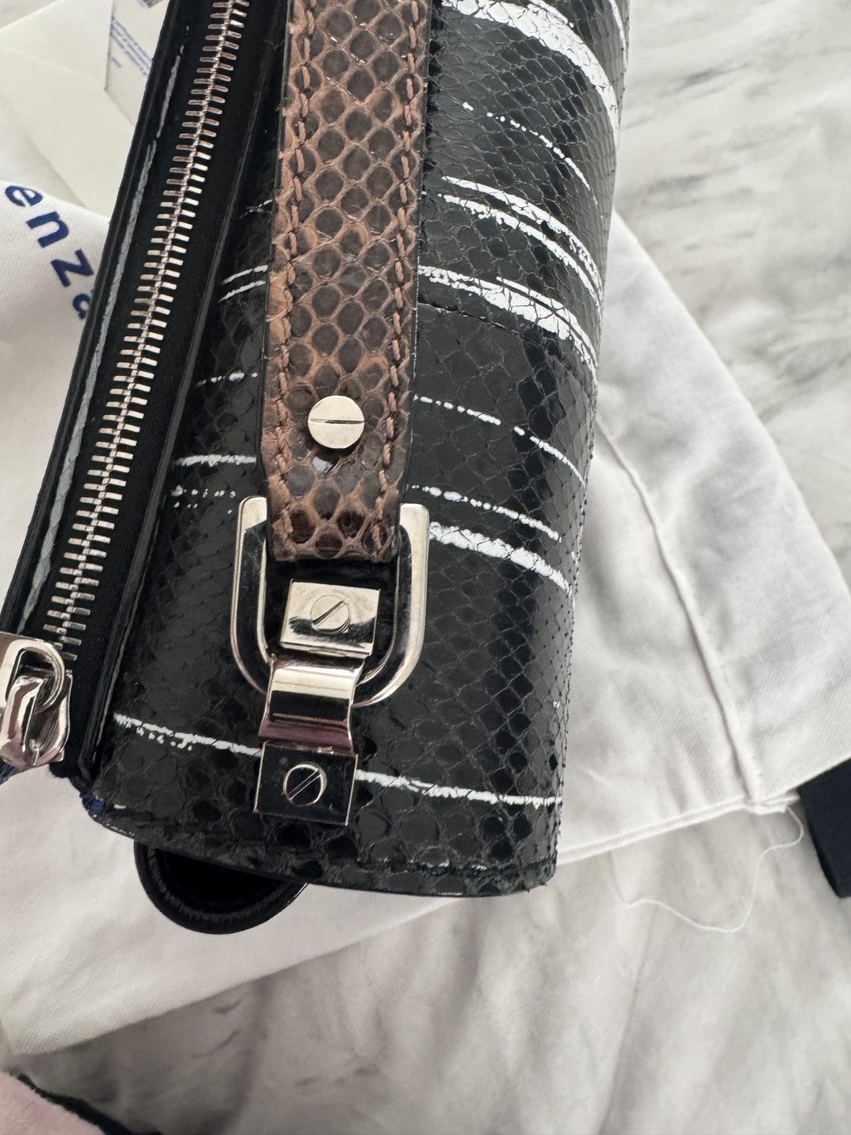 Proenza Hava Bleach Stripe Black/White/Blue/Brown Snakeskin and Leather