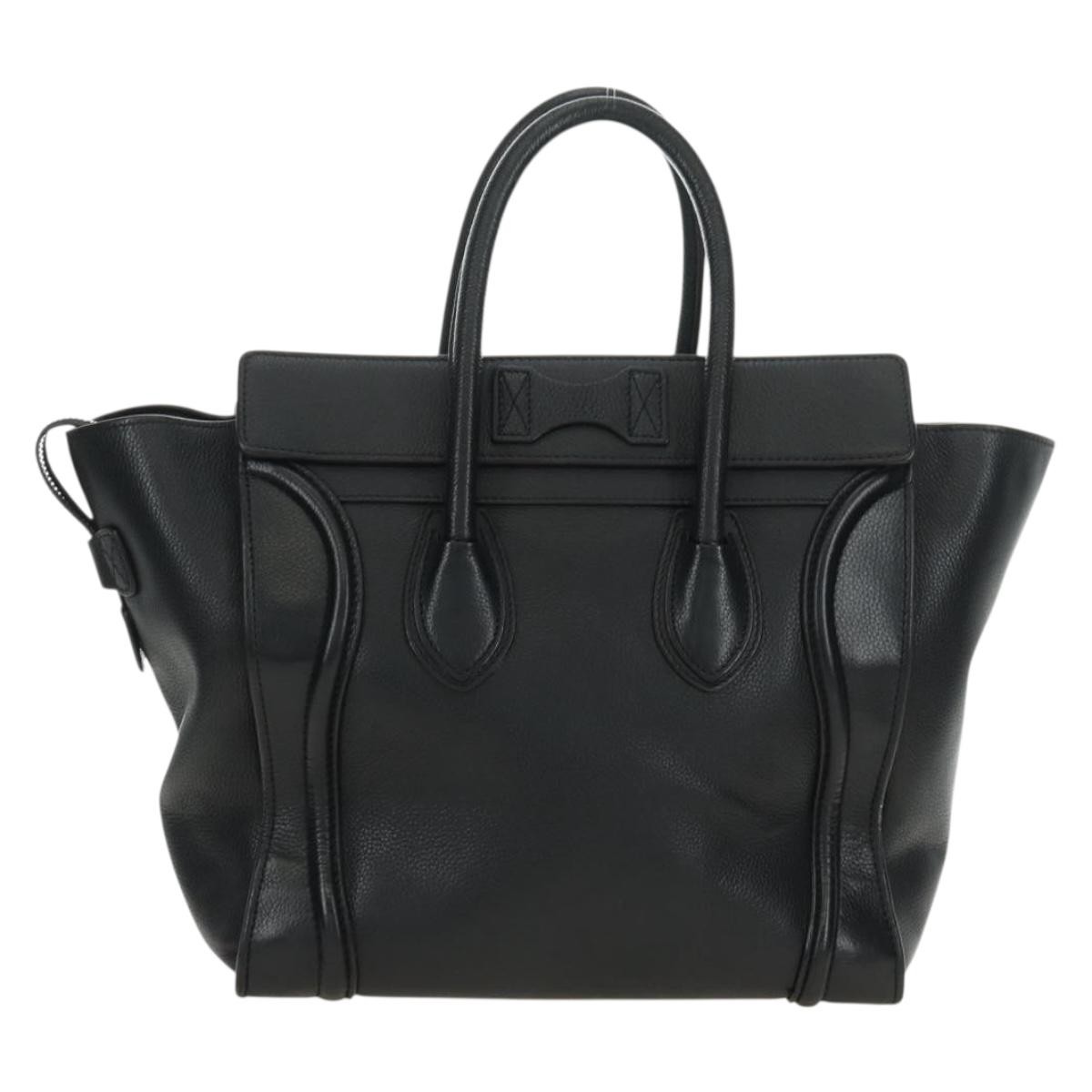 CELINE Luggage Mini Hand Bag Leather Black Silver Auth 180490SAM