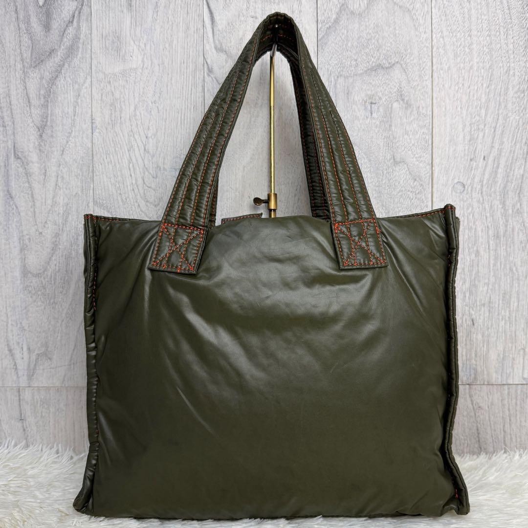 Vivienne Westwood Big Orb Logo Puffy Tote Bag Handbag Khaki Vintage 26x34x11cm