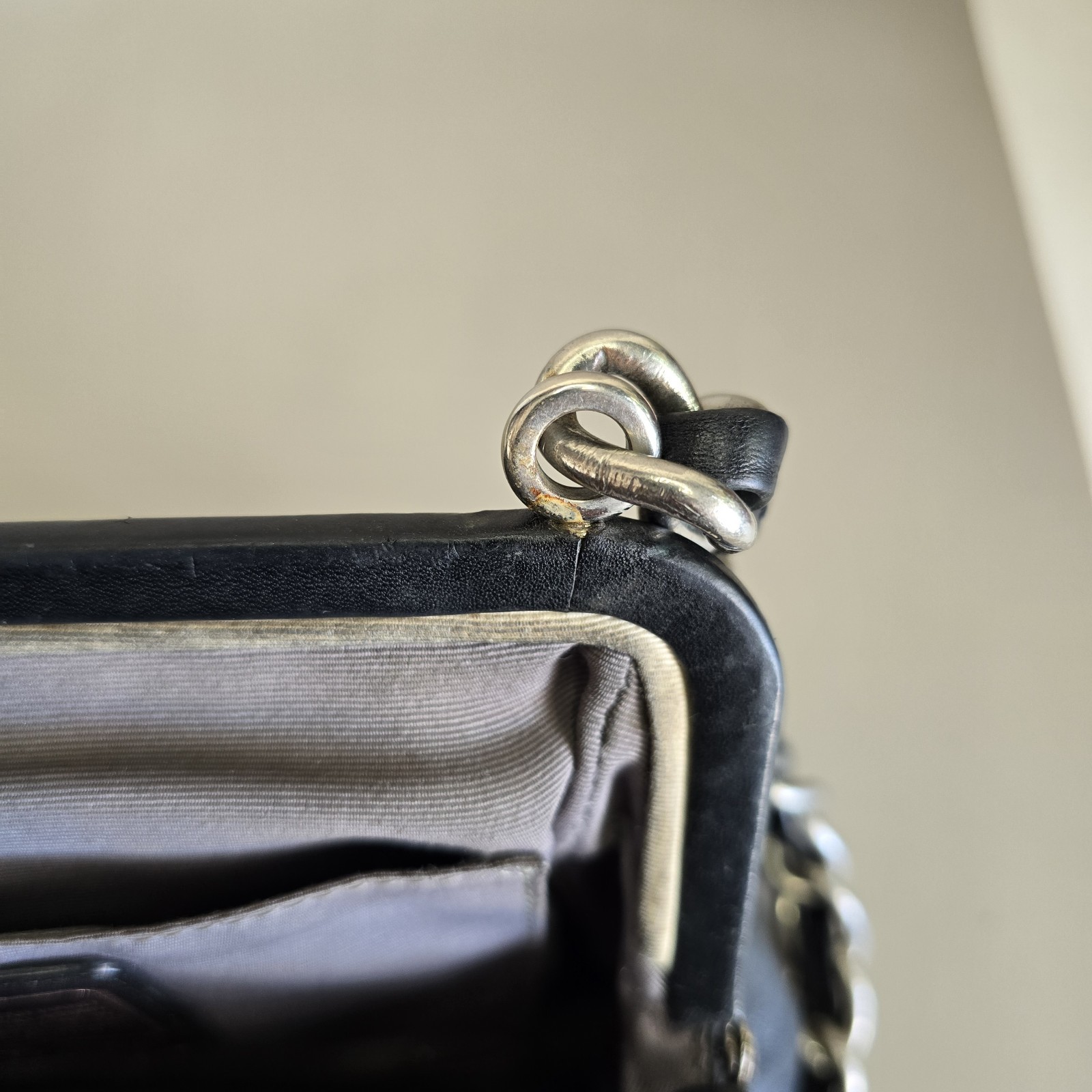 Rare Coach Parker Kisslock Black Leather Shoulder Bag W/ Chain Strap #13621