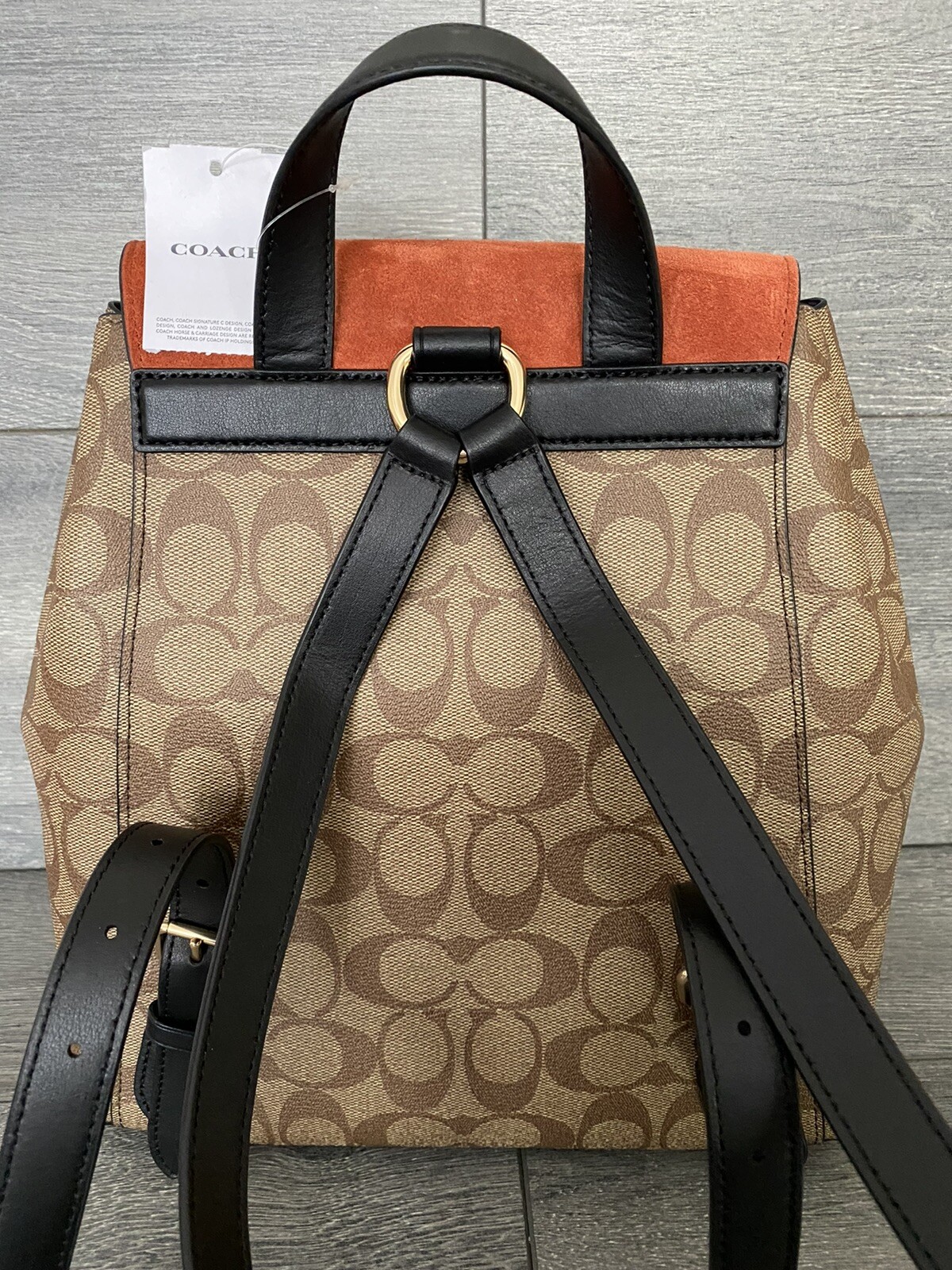 Coach Suede Kleo khaki multi backpack bag women signature