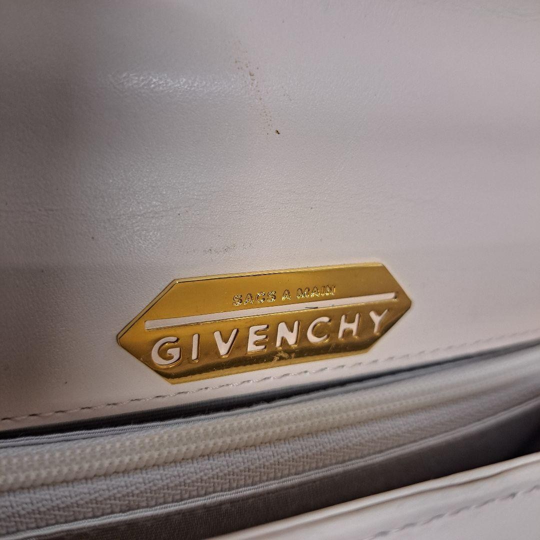 Rare GIVENCHY Vintage Leather Hand Bag Ivory Formal Old Logo 25cm x 21cm x 9cm