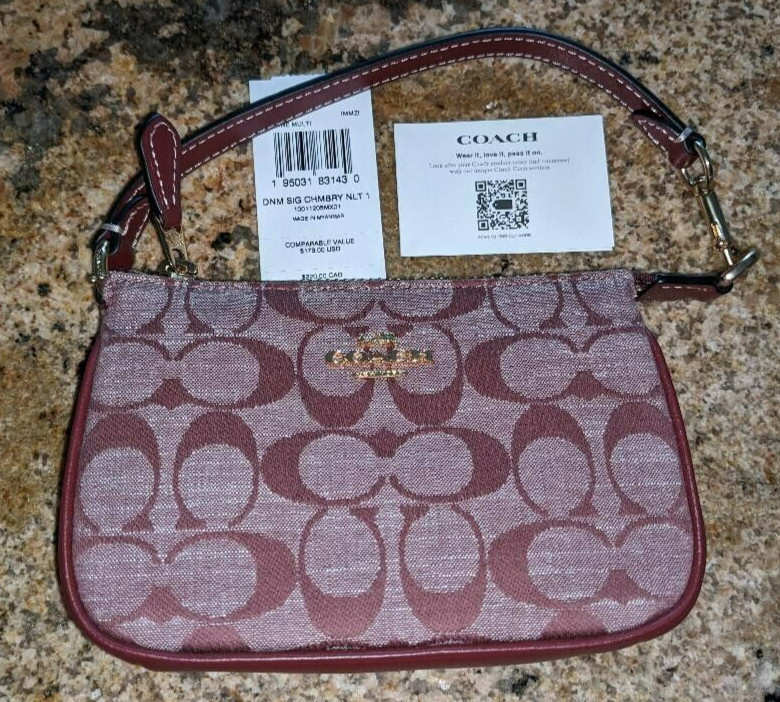 Coach Nolita 15 In Signature Chambray Wine Multi CI027 Wristlet Small Purse NWT