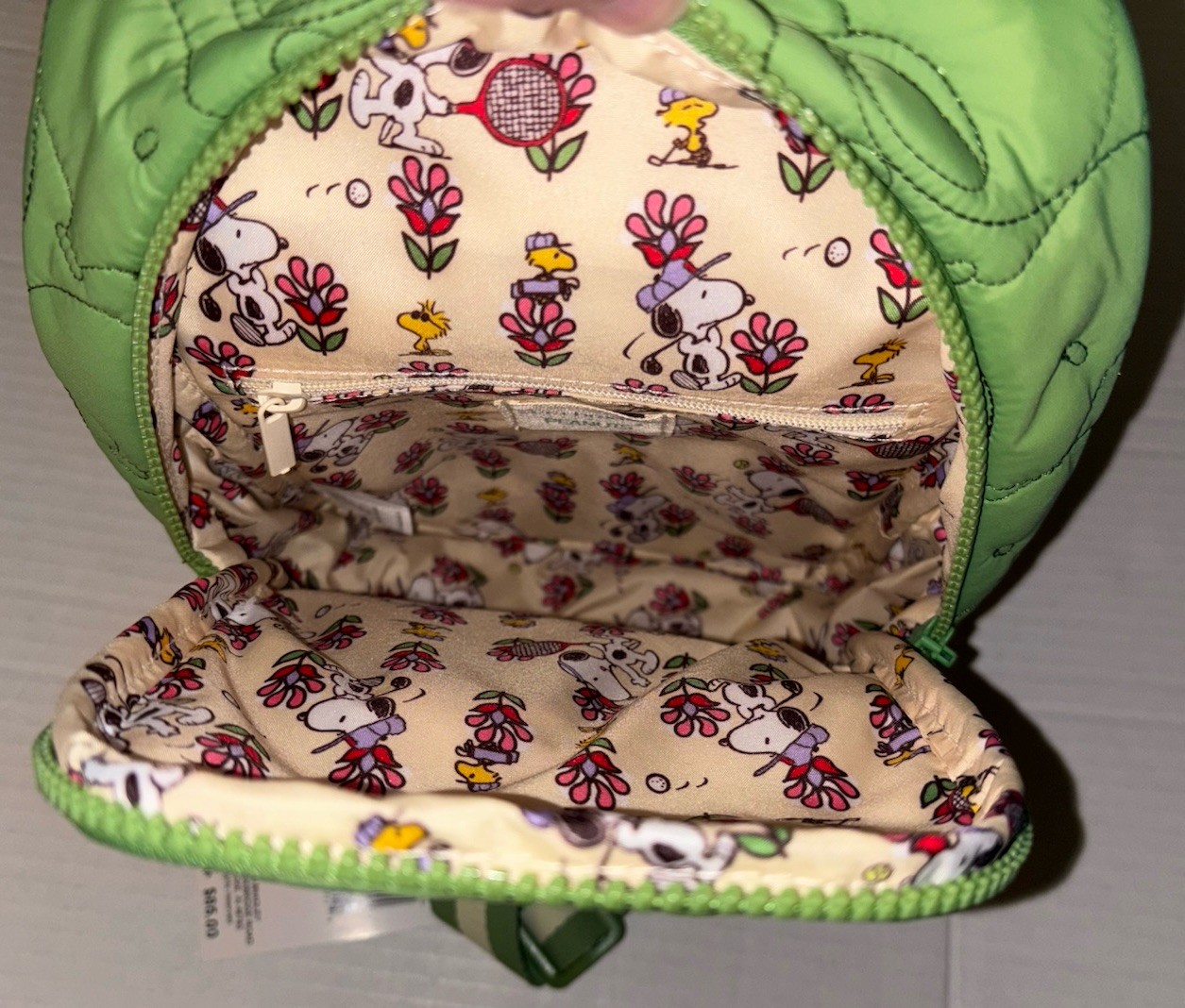 Vera Bradley Lorman Sling Backpack Peanuts Fluorite Green Snoopy Country Club