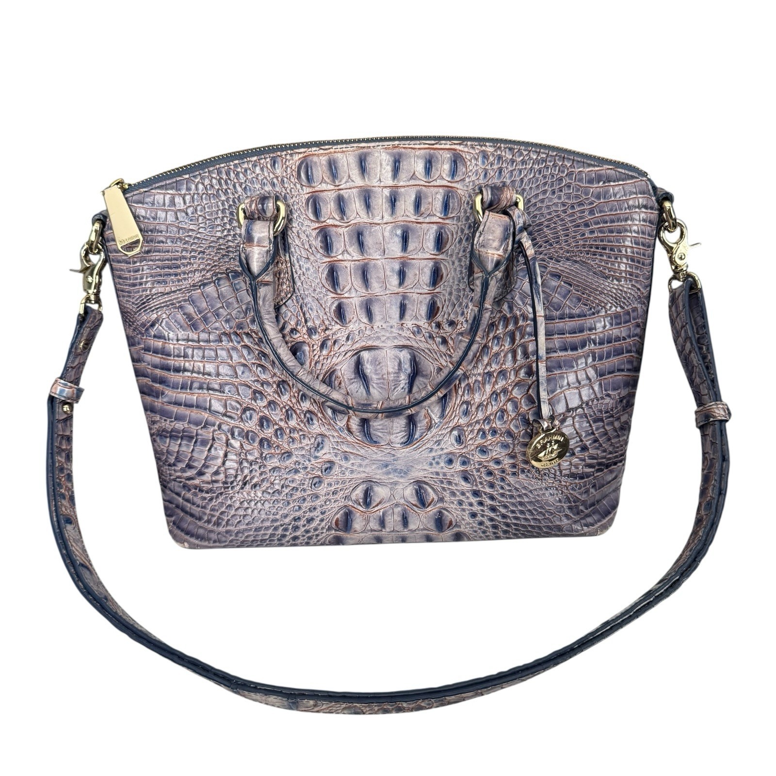 Brahmin Large Duxbury Dome Satchel Purple Ombre Shimmer Croc Embossed Purse