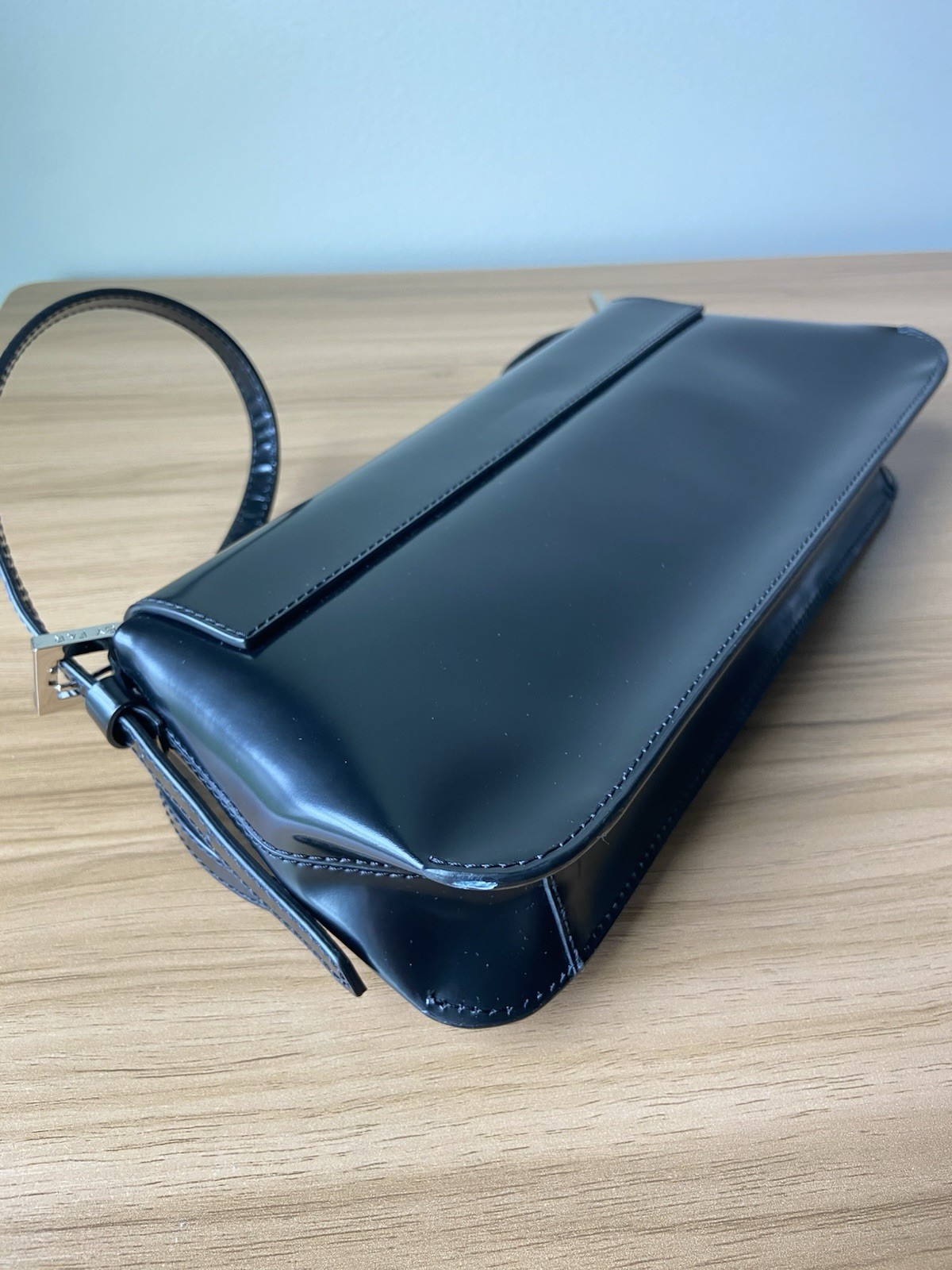 BY FAR Tilda Black Semi Leather Shoulder Bag Magnetic Flap