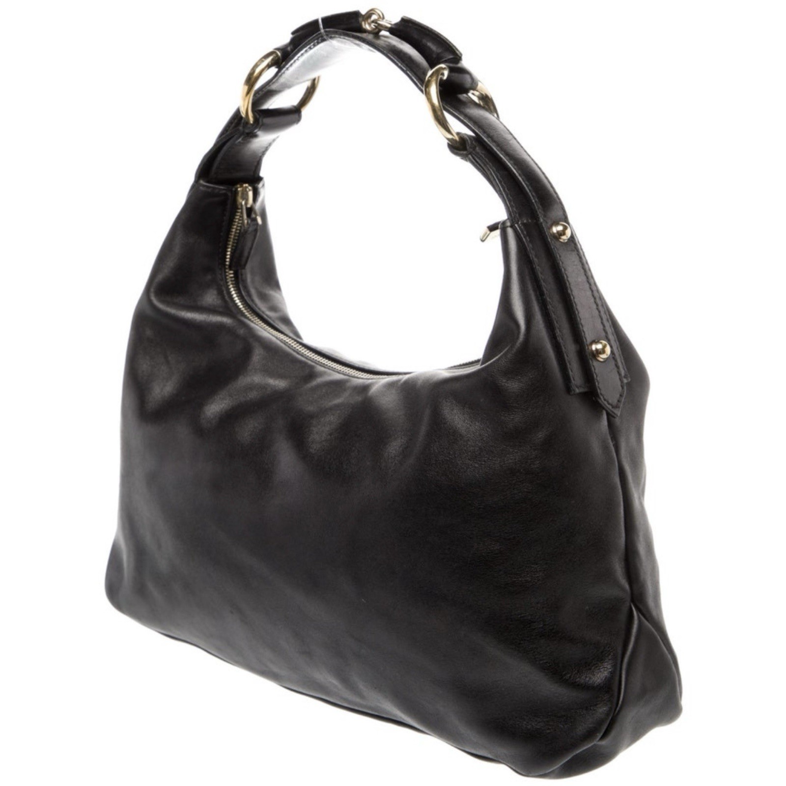 Gucci Black Calfskin Medium Horsebit Chain Hobo Bag