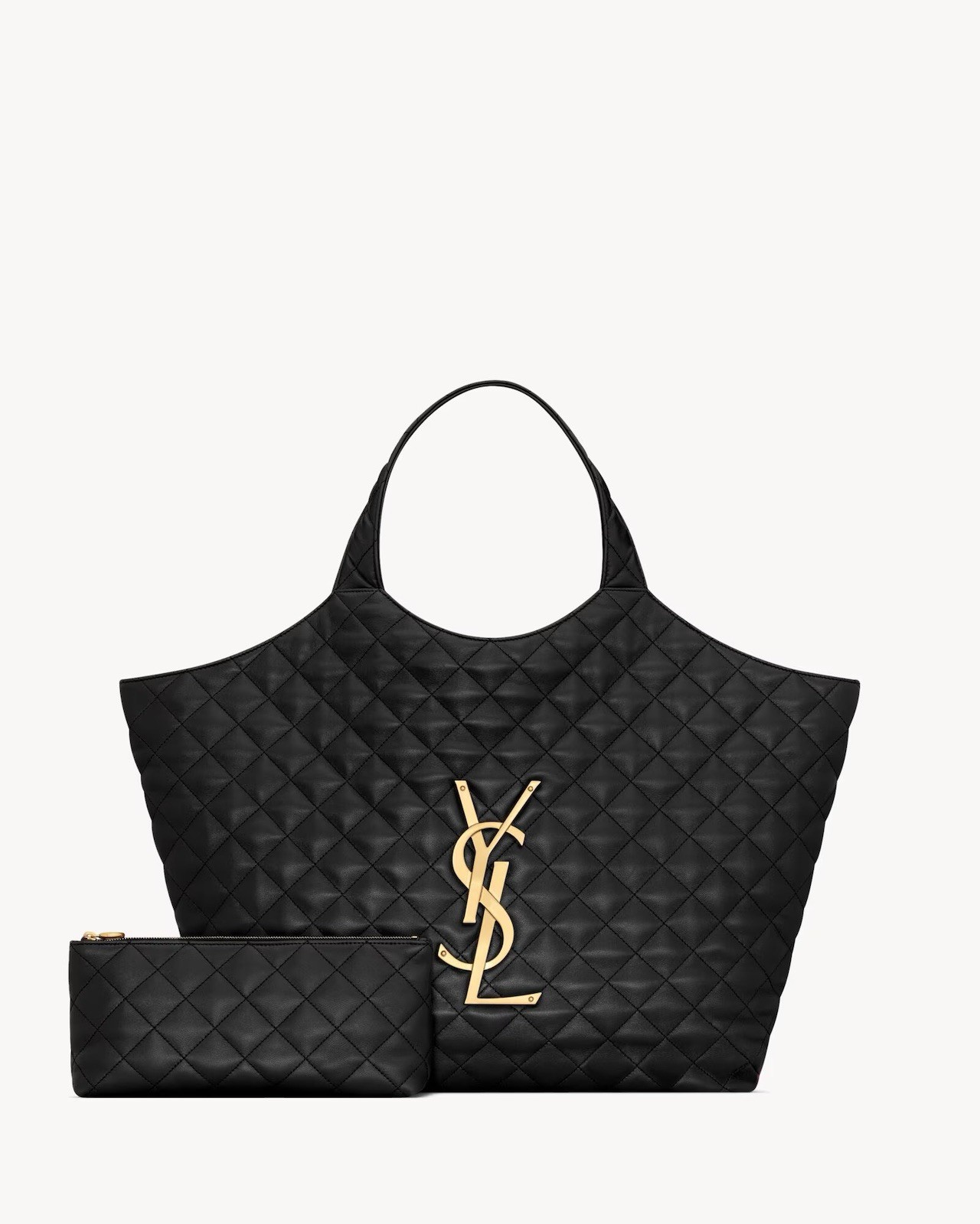 Saint Laurent YSL Icare Maxi Shopping Tote Bag Black Quilted Lambskin Leather