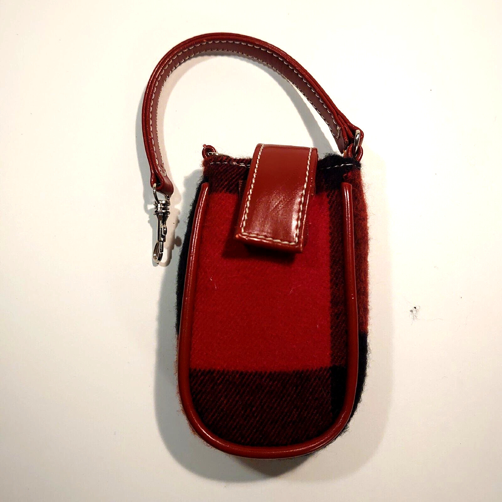 Handbag Purse Red Plaid Top Handle Wool Blend 9″x5″ Faux Leather Bottom & Strap