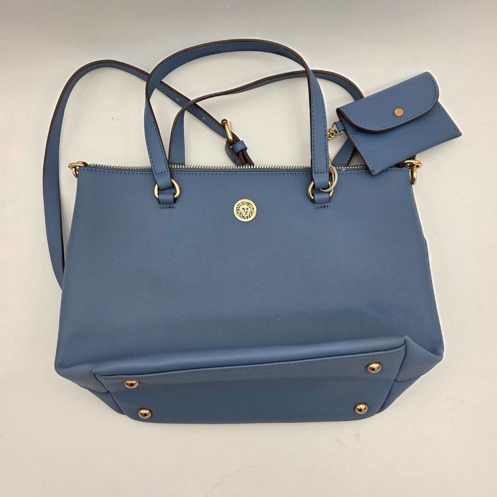 Anne Klein Blue Handbag Purse Lion Logo Double Handles coin purse with Strap