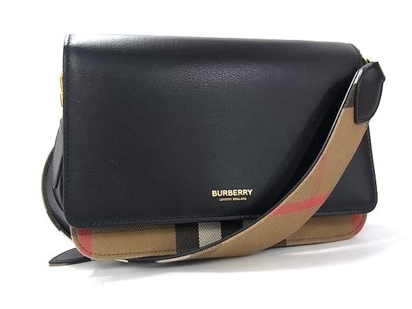 Burberry Nova Check Leather Crossbody Shoulder Bag Black Fw2146