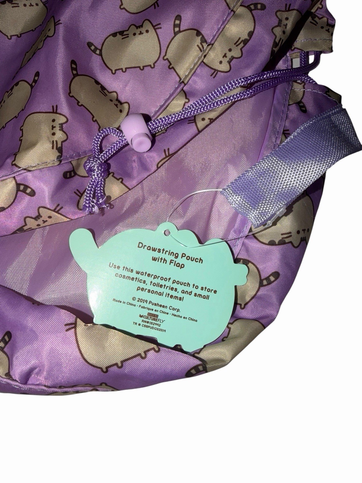 Pusheen Adjustable Nylon Drawstring Pouch with Flap Waterproof, New with Tags