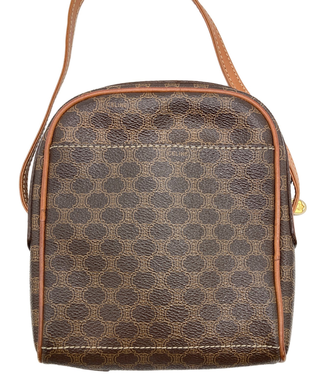 Celine Macadam Brown Leather Shoulder Bag Crossbody Small Vintage Italy 18.5cm