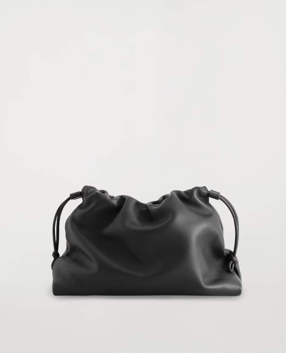 GUC Cos Mini Cavatelli Clutch Crossbody Leather Black Bag Drawstring 10x7x2