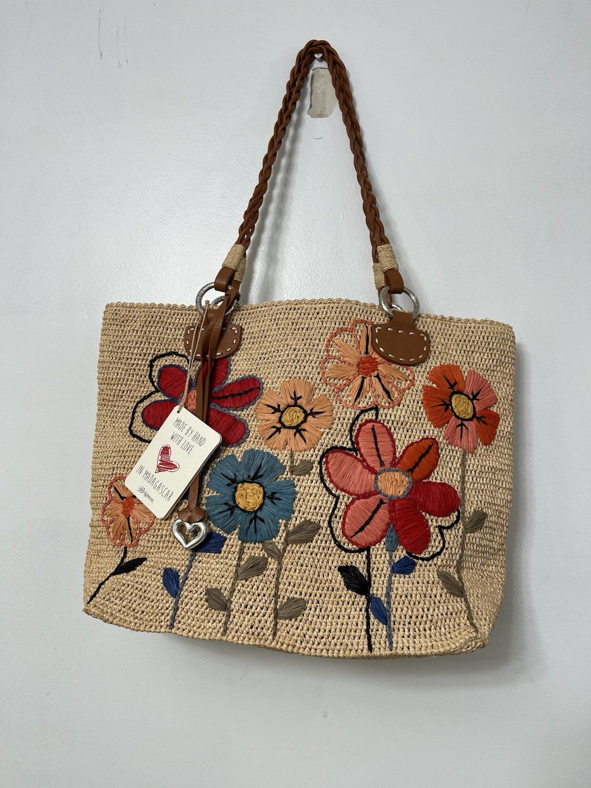BRIGHTON Madagascar Blossom Embroidered Raffia Straw Tote