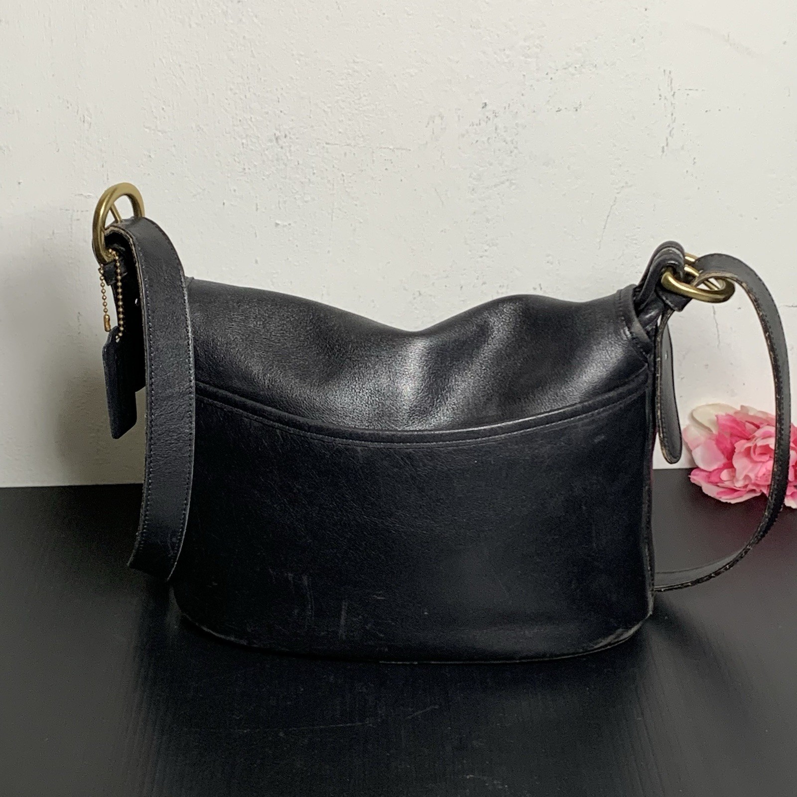 COACH – VTG Black Leather Fletcher Saddle Shoulder Bag – No. B5C-4150