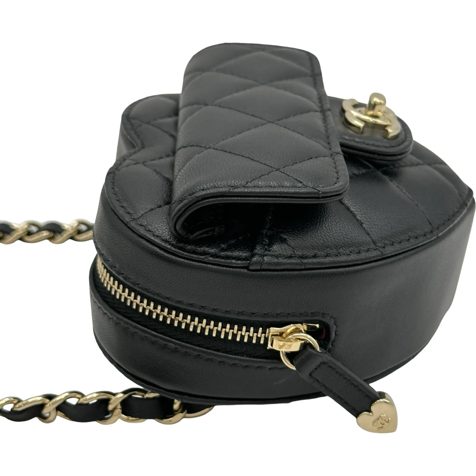 CHANEL Heart Shape Belt Bag Black Lambskin Belt Bag #OKB8121